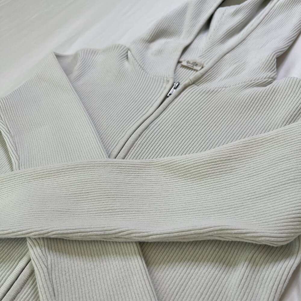 John Galt Arden Double Zip Ribbed Hoodie, One Size, White - Picture 3 of 4